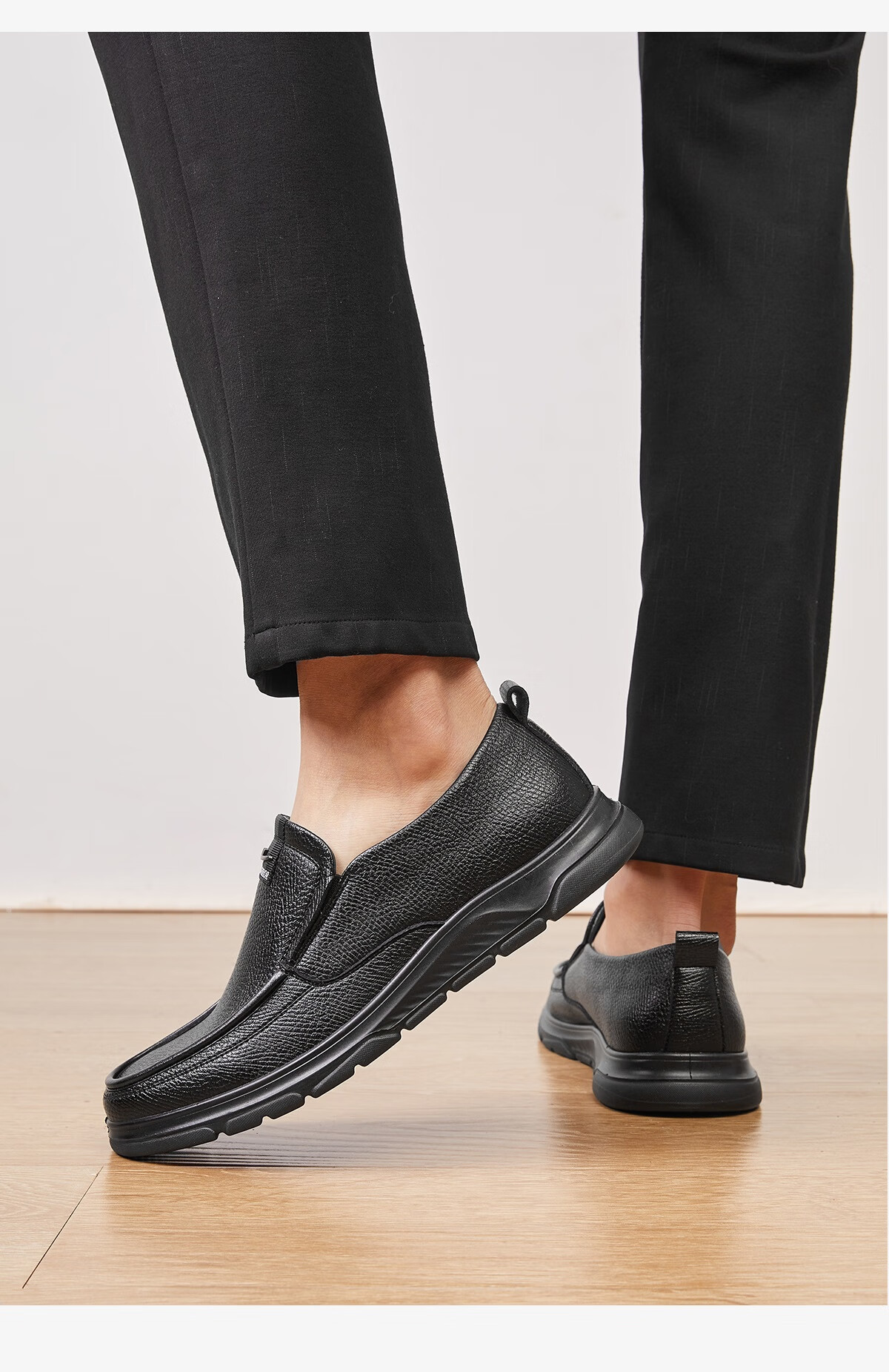 Huili Leather Shoes for Men, Comfortable Slip-On for Spring And Summer, Business Commute Breathable Soft-Soled Casual Shoes, Black, Size 39 3
