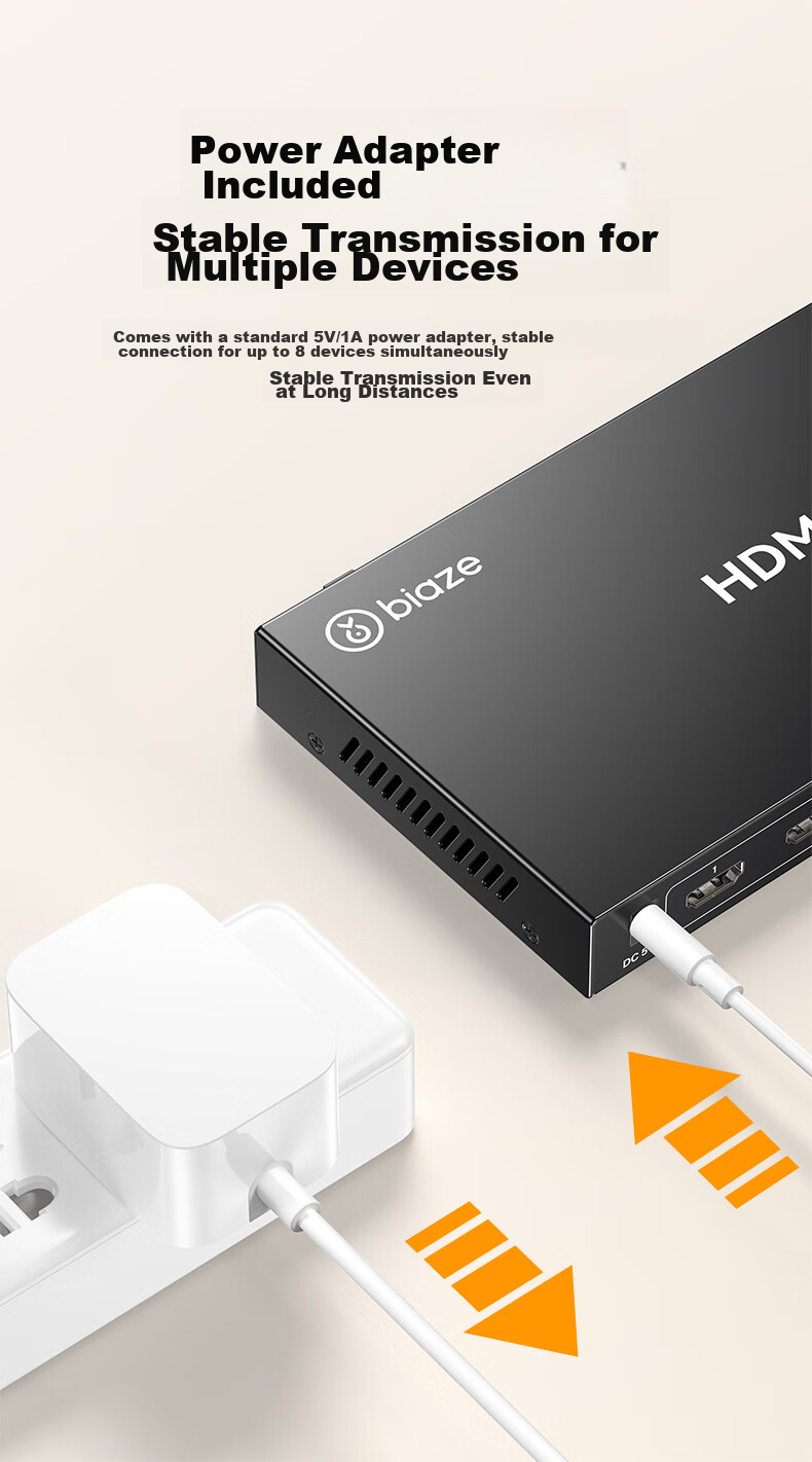 BIAZE HDMI Splitter One-To 4K Digital HD Video Splitter for Laptop, Set-Top Box, TV, Projector 1-In 8-Out 12