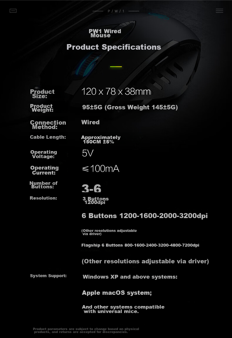 INPHIC PG9 Wired Gaming Mouse, E-Sports Macro, Right-Handed Universal RGB Mouse for PUBG/LOL/CSGO, Compatible with Desktop And Laptop, 12800 DPI, Black 9