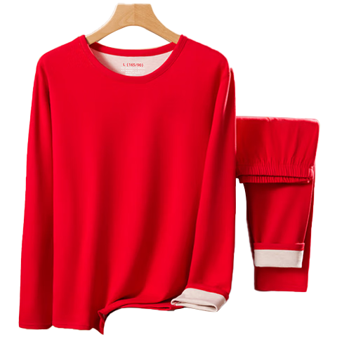LangSha Women's Red Wool and Silk Thermal Underwear Set for the Year of the Horse - Autumn Top and Bottom Base Layer