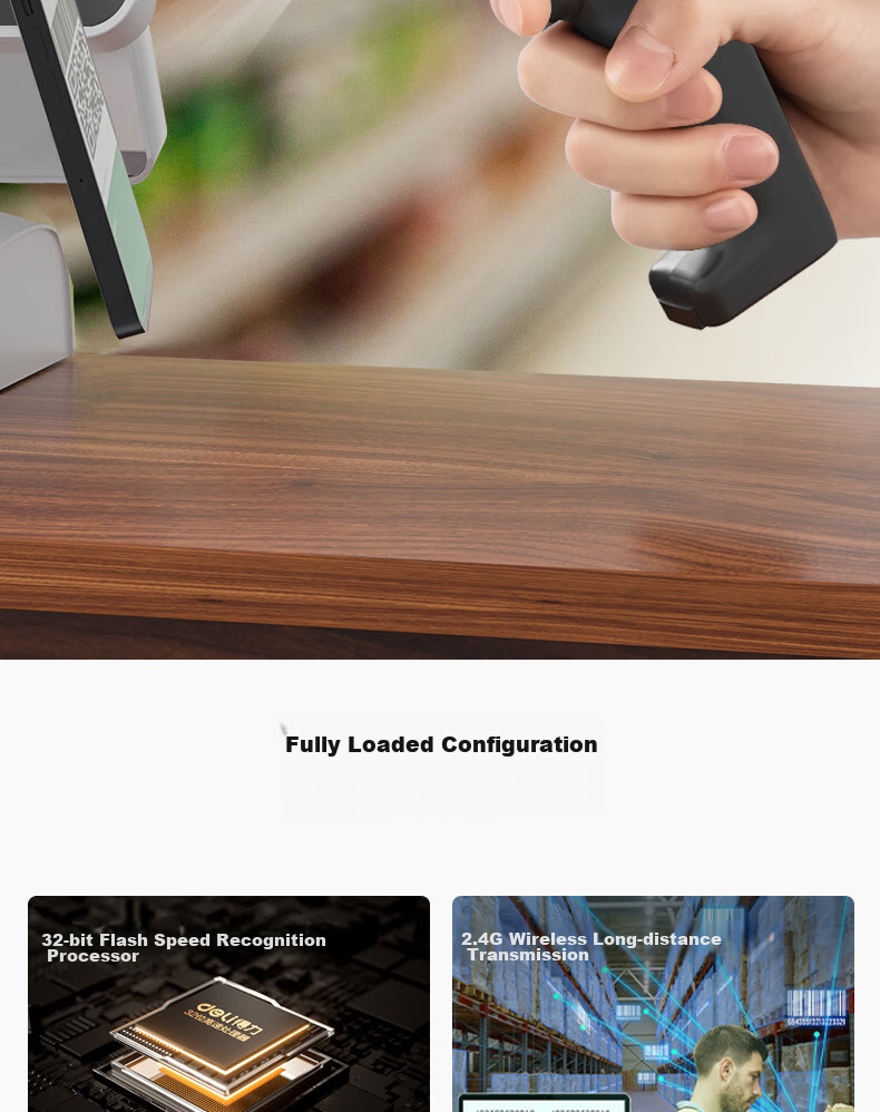 Deli Barcode Scanner, Wireless Barcode Scanning Gun, Pharmaceutical Traceability Logistics Express Delivery Medical Insurance Scanning Product Inventory Spare Parts Warehouse Barcode Scanning QR Code 14881S Black 3
