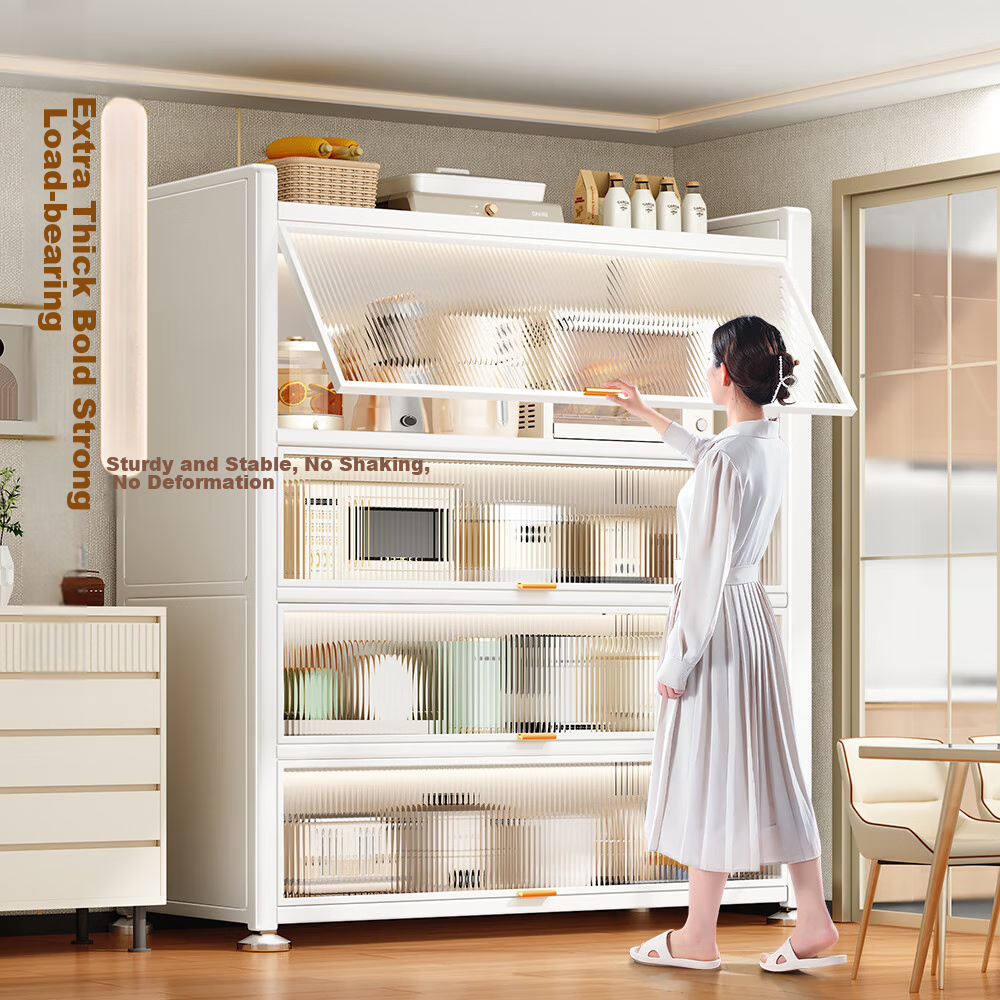 Jiabangshou Kitchen Utensil Storage Rack, Floor-Standing Microwave Oven Organizer, Multi-Layer Dustproof Storage Cabinet, Multifunctional Cupboard, Length 80cm