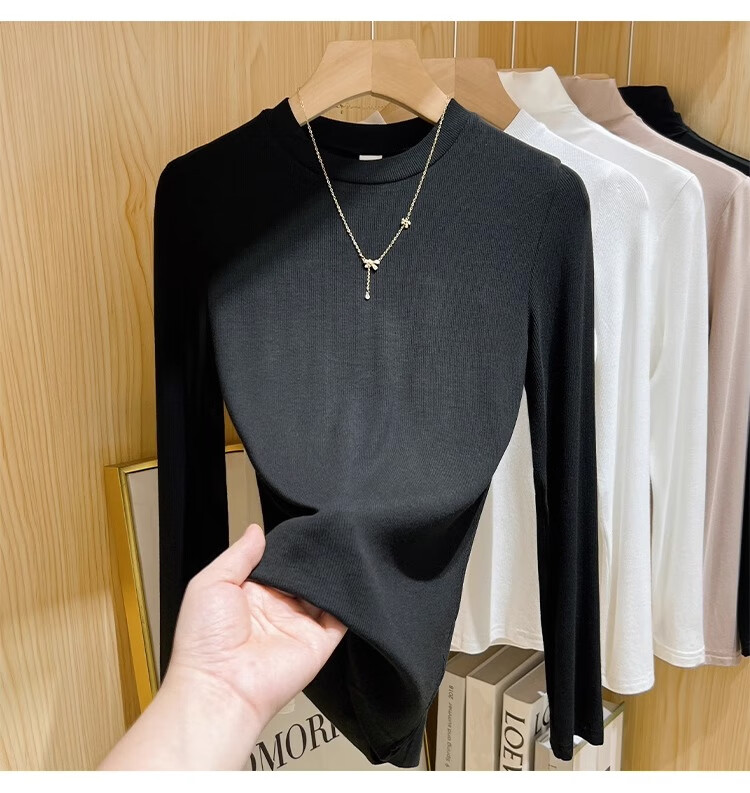 TUCANO Long-Sleeve T-Shirt Undershirt for Women, Spring Autumn Winter Regular Shoulder Wearable Slimming Inner Layer Semi-Turtleneck Top, White, 2XL 12