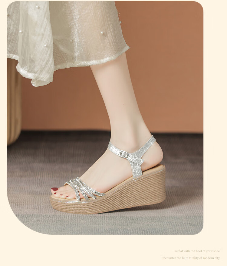 ZHR Women's Shoes, Summer Wedge Versatile Sandals, Fashionable Rhinestone Platform Slimming Beach Shoes for Women, AY161, Apricot Color, Size 35 20