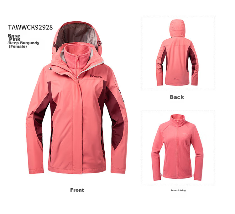 TOREAD Women's Outdoor Three-In Fleece Jacket, Detachable Two-Piece Set, Windproof, Warm Mountaineering Suit, Cold-Resistant Coat 59