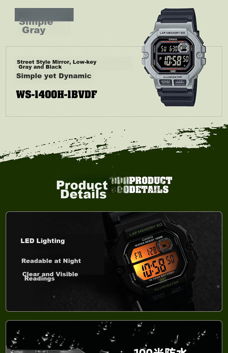 CASIO Watch for Men, Small Square Multifunctional Student Watch for Men And Women, Sports Pedometer Waterproof Digital Watch LWS-2200H 3