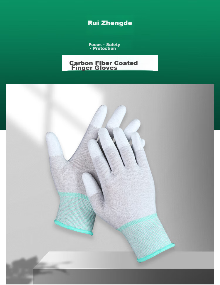 Ruizhengde Anti-Static Gloves Carbon Fiber Coated PU Gloves Finger Coated Size L 10 Pairs/Pack 1