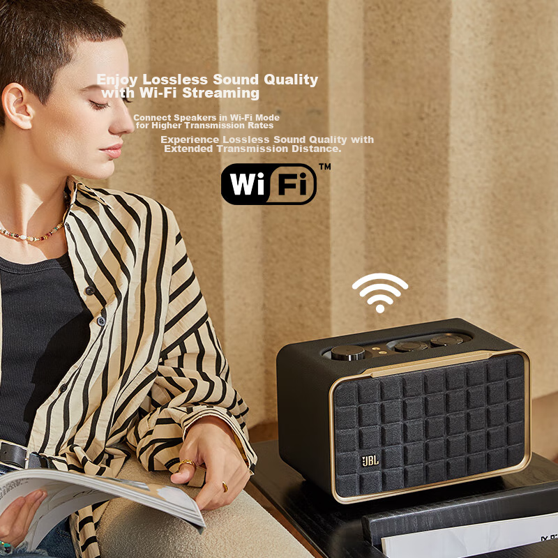 JBL [80th Anniversary Premium Gift Box] Music Heritage A200 Bluetooth Speaker, Computer Desktop Speaker for Home Indoor Use, Subwoofer with WiFi And Bluetooth, Graduation Gift for Men, Black