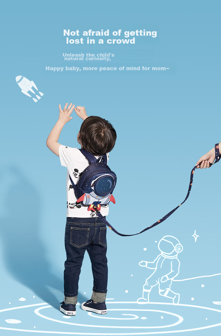 UEK Anti-Lost Backpack for Boys And Girls Aged 1-3 Kindergarten Anti-Lost Rocket Large Blue Children's Small Schoolbag 7