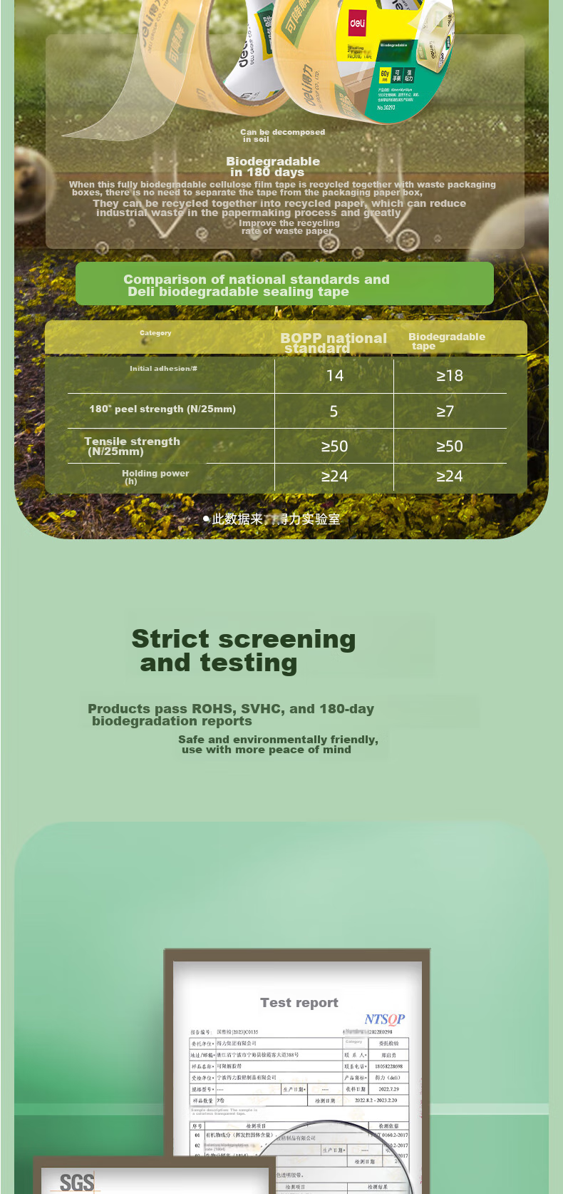 Deli Cellulose Film Packaging Tape, Green Environmentally Friendly, Biodegradable, Packaging Material, Easy to Tear, Packing Tape, 60mm*60y*50μm, 1 Roll, 30293 4