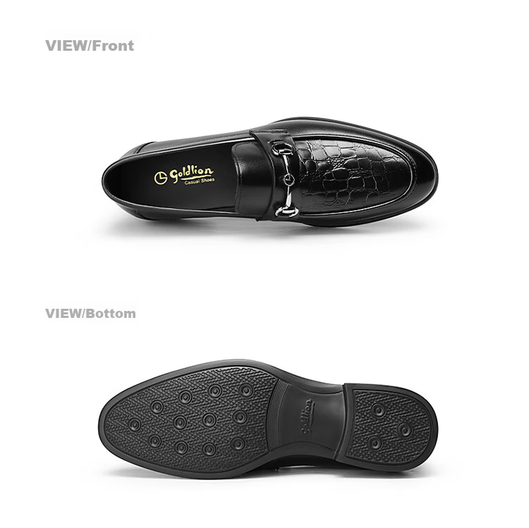 Goldlion Men's Leather Shoes, Loafers, Fashionable And Comfortable Slip-On Business Casual Shoes, 58013089501A, Black, Size 37 19