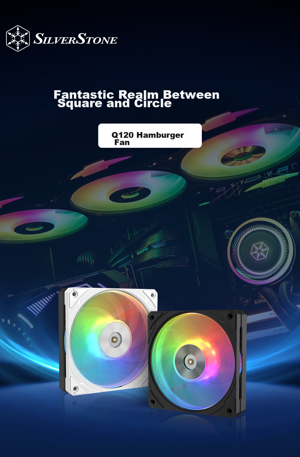 Silverstone 120mm Q120 Hamburger Fan, Black Reverse Blade Fan, Double-Layer Structure Top And Bottom, Air Outlet, PWM, ARGB, Enlarged Blade Frame 1