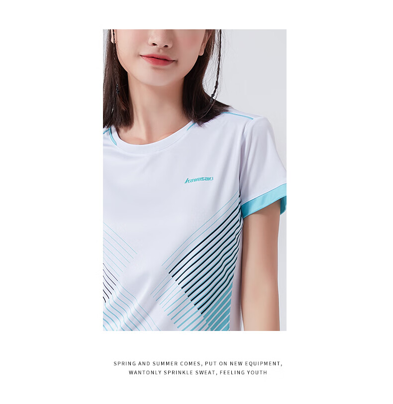 KAWASAKI Badminton Outfit Set Summer Style Sports Quick-Dry Short-Sleeve T-Shirt Training Team Uniform A1806 Men's White And Black XL 5