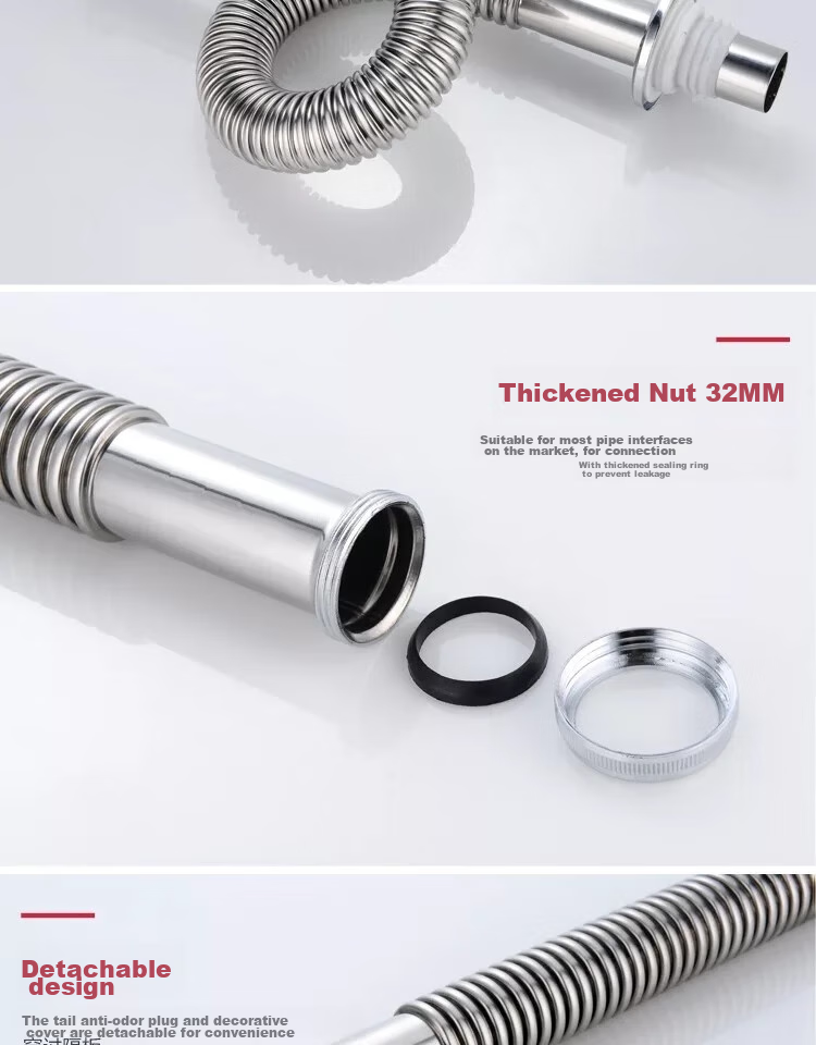 Haili Sink Drain Pipe Anti-Odor Device, Countertop Drainage, Bathroom Cabinet Extendable 96cm ABS Flexible Hose, 73318 9