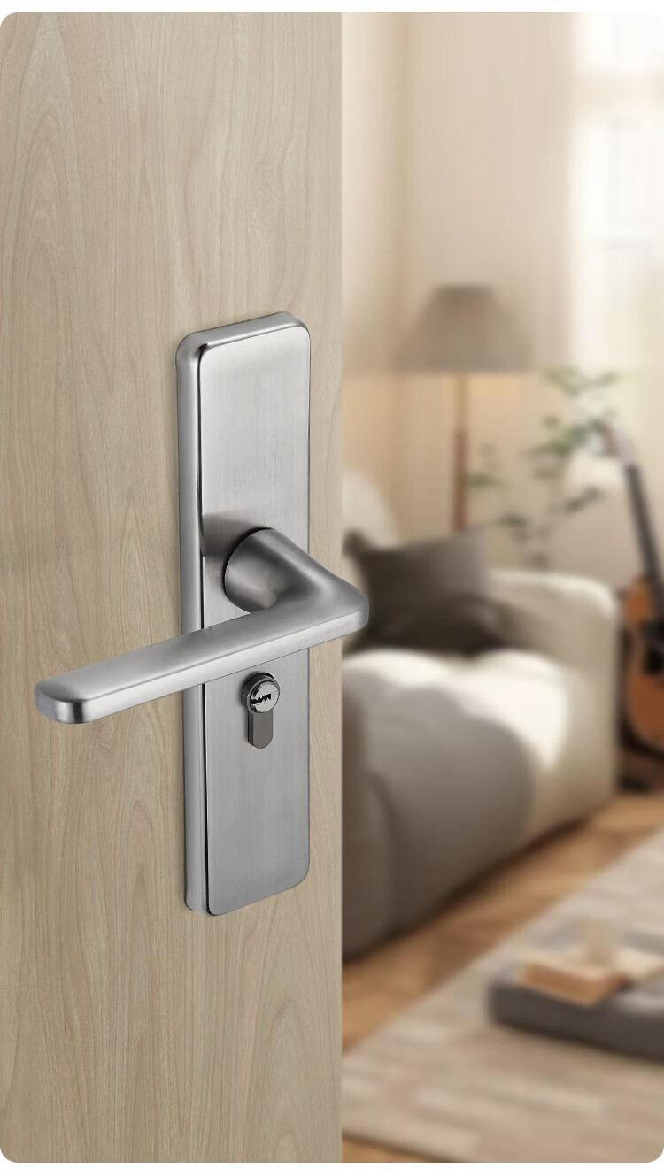 GUTE Door Lock, Interior Bedroom Wooden Door Lock, Room Door Handle, Stainless Steel Bathroom Door Lock, Brushed Color, Adjustable Door Lock 8