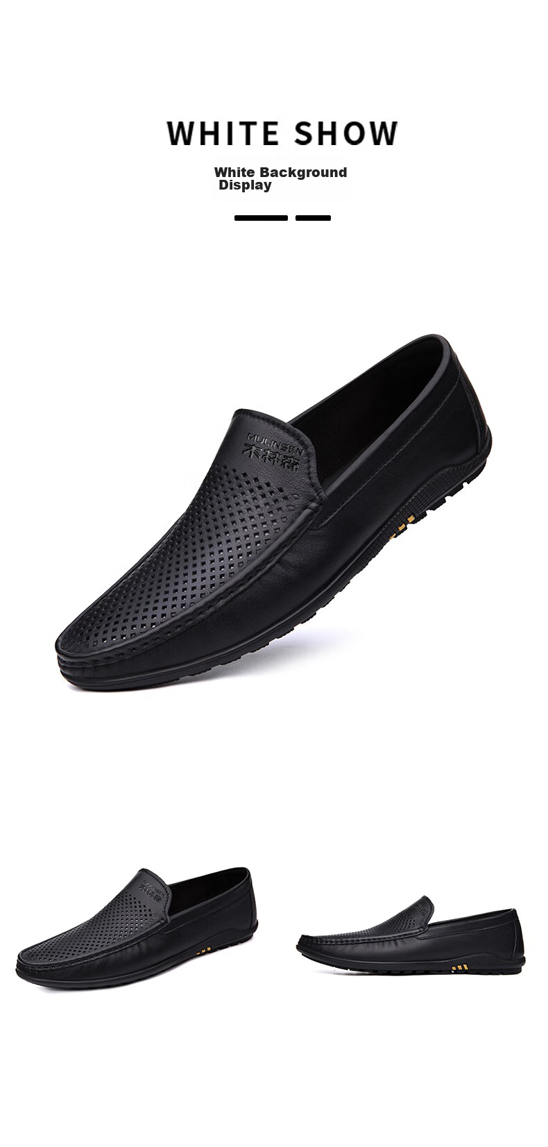 MULINSEN Men's Shoes, Top-Grain Leather, Business Casual Soft-Soled Loafers, Size 42, Black, 19591 22