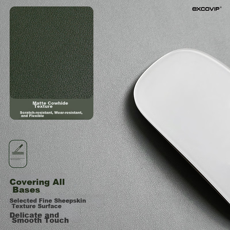 EXCO Double-Sided Cork Mouse Pad, Small Size, Waterproof Leather Office Pure Color Mat, Computer Writing Desk Pad, Gaming Leather Non-Slip Gray 9749 7