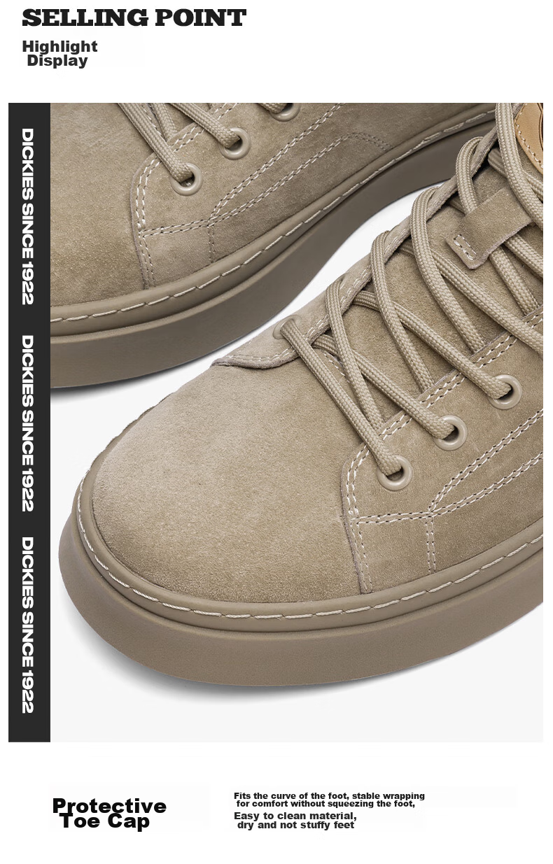 Dickies Men's Martin Boots Casual Trendy Versatile Comfortable Breathable Work Shoes Camel Color Size 43 6