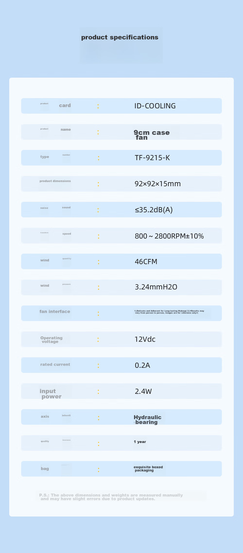 ID-COOLING 9CM Thin Fan, Non-Luminous Case Fan, PWM Temperature Control, Suitable for ITX Bottom-Mounted Computer Cooling Fan, 9015 Specification, TF-9215 8
