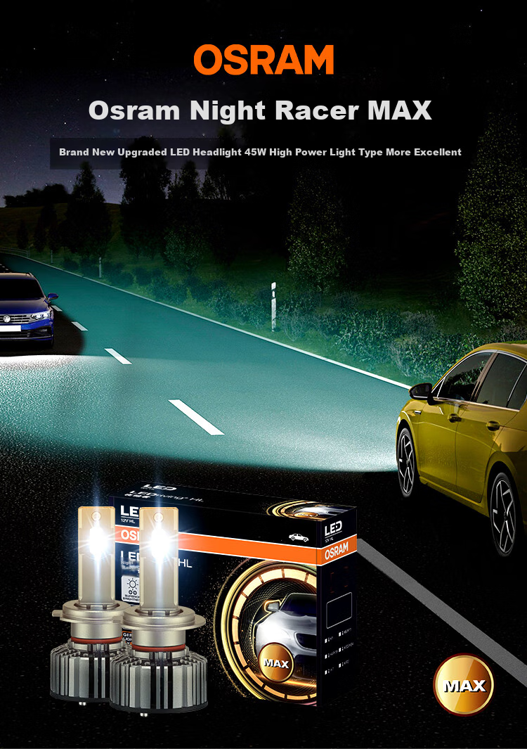 OSRAM Automotive LED Headlights, Car Bulbs High Beam Low Beam Night Racer MAX HIR2/9012 12V 45W 1