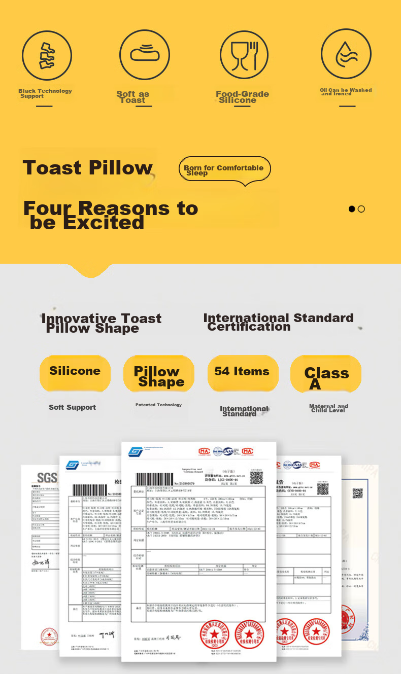 Let's Sleep Silicone Toast Pillow for Adults, Mother And Baby Class A, Cervical Spine Memory Pillow, Slow Rebound High Breathable Nipple-Level Material 3