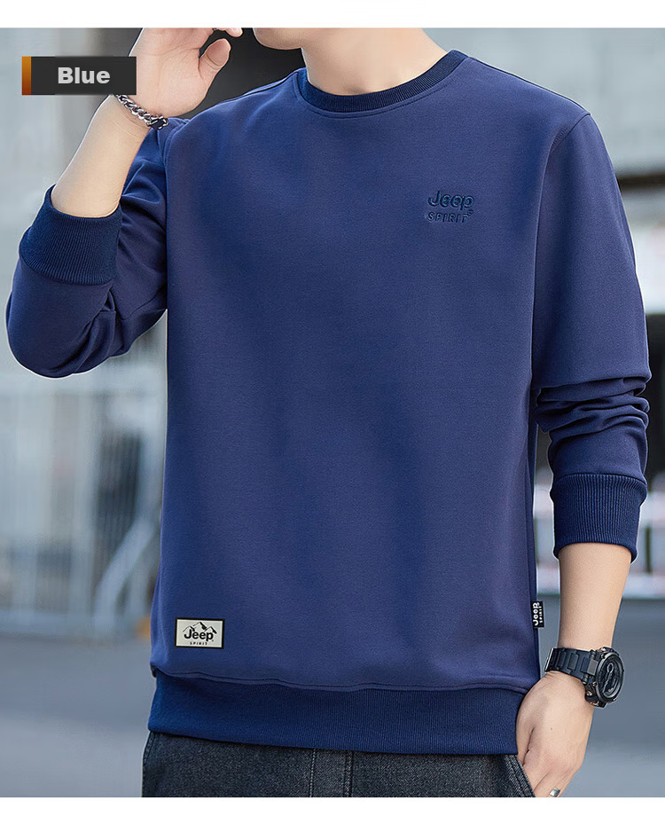 JEEP SPIRIT Men's Sweatshirt, Spring Korean Style, Round Neck Long Sleeve T-Shirt, Base Layer, Men's Clothing, Black, Size L 23