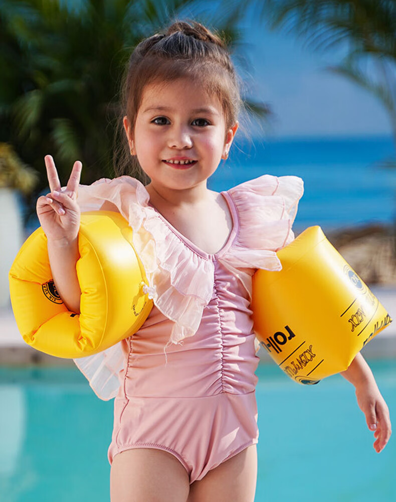 ASORAIN Adult And Children's Arm Rings, Swimming Double Air Chamber Safety Inflatable Buoyancy Floats, Kids' Swimming Water Sleeves, Yellow 3