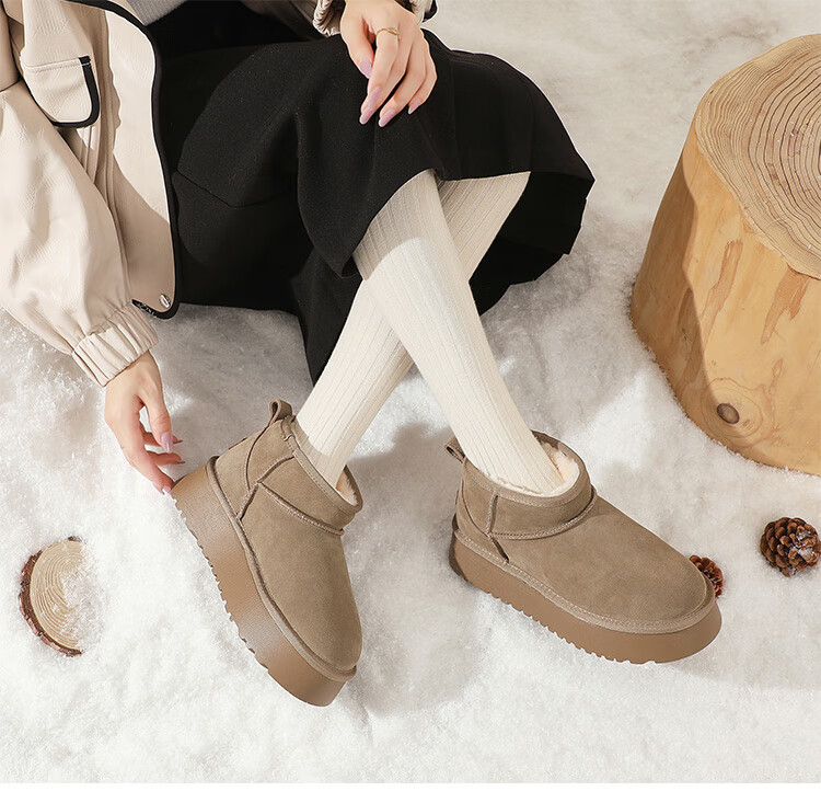 ZHR Snow Boots for Women, New Winter Style with Fleece Lining, Warm Cotton Shoes, Non-Slip Waterproof Thick-Soled Ankle Boots GZ08 Camel Color Size 39 22