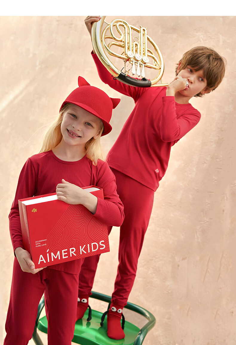 Aimer Kids Thermal Underwear Red Gift Box, Boys' Zodiac Year Little Warm Socks And Underpants, Men's Size 170 9