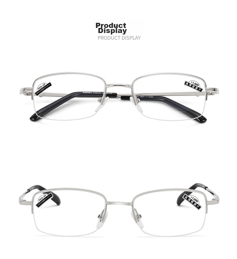 Funsonca High-Definition Green Film Semi-Rimless Metal Reading Glasses for Men And Women, Business-Style Durable Comfortable Fashion Classic Style 100 Degrees 13