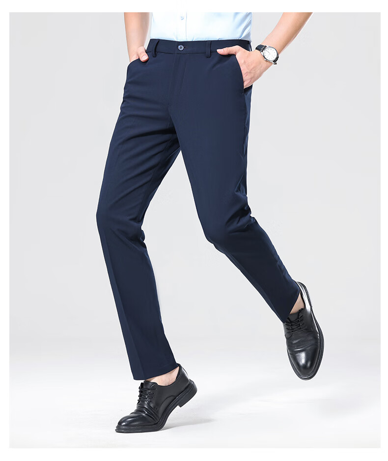 ROMON [Easy-Care] Men's Wrinkle-Resistant Non-Iron Business Suit Pants, Casual Trousers, Dad's Elastic Straight-Leg Pants 18