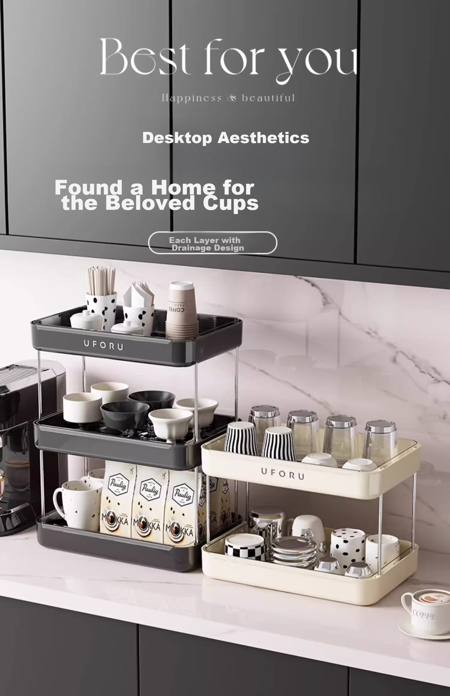 Jiadu Cup Storage Rack, Desktop Holder for Water Cups And Teacups, Dining Table Tray, Light Luxury Home Use, Double-Layer Draining Cup Rack 2