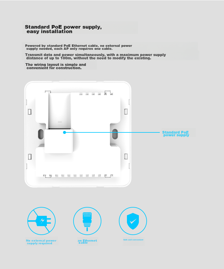 MERCURY MIAP300P, 300M Wireless 86-Type Panel AP, Enterprise-Grade Hotel Villa WiFi Access Point, POE Power Supply, AC Management 9