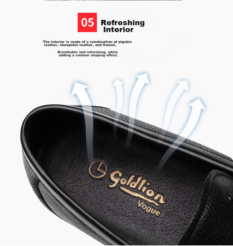 Goldlion Men's Shoes, Business Casual Shoes, Comfortable Lightweight Breathable Fashion Leather Shoes, 596830193ALB, Black, Size 38 9