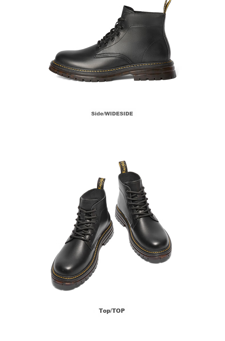 Belle Black Obsidian Warrior Thick-Soled Casual Fleece-Lined Men's Boots, New Workwear Martin Boots A1764DD4, Black Fleece Lining, Size 40 7