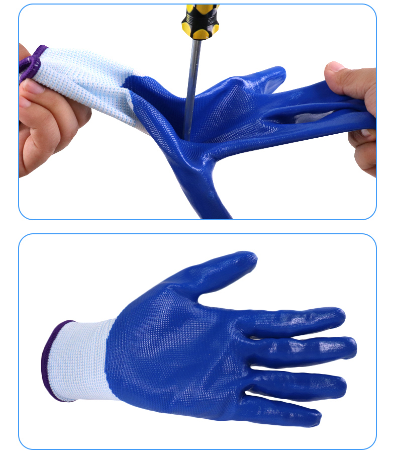 Aidier Work Gloves, Blue And White Nitrile Coated Rubber Gloves, Comfortable Breathable Palm Coating, Labor Protection Work Gloves 10 Pairs CW758755 10