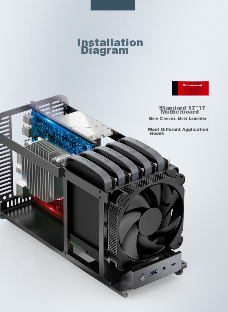 JONSBO N3 Black NAS Case (ITX Motherboard, Aluminum Shell, SFX Power Supply Position, Upper And Lower Compartment Structure, 8+1 Hard Drive Bays, Built-In 100mm*2 Fans) 15
