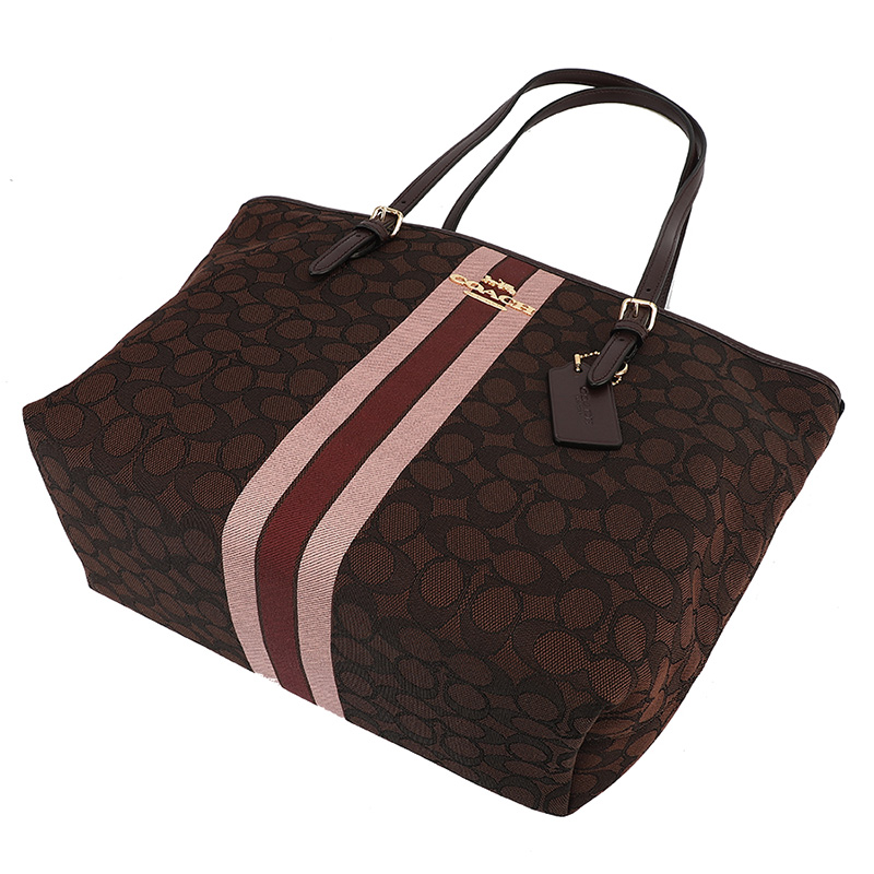 coach 蔻驰 奢侈品 女士深咖色帆布手提单肩托特包 f39043 imbmc