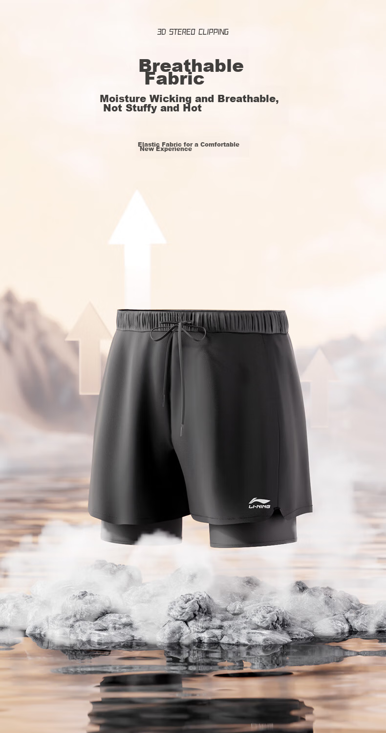LI-NING Swimming Trunks, Double-Layer Anti-Embarrassment, Knee-Length Swim Shorts, 607/3961 Basic Knee-Length Black, XXXL 5
