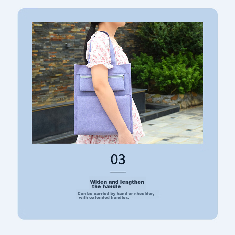 Bailiwen BX1013 Blue Vertical Handbag, Tutoring Bag, Student Book Carrier, Large Capacity Document Bag with Zipper, Homework Subject Storage Bag, Art Bag 12
