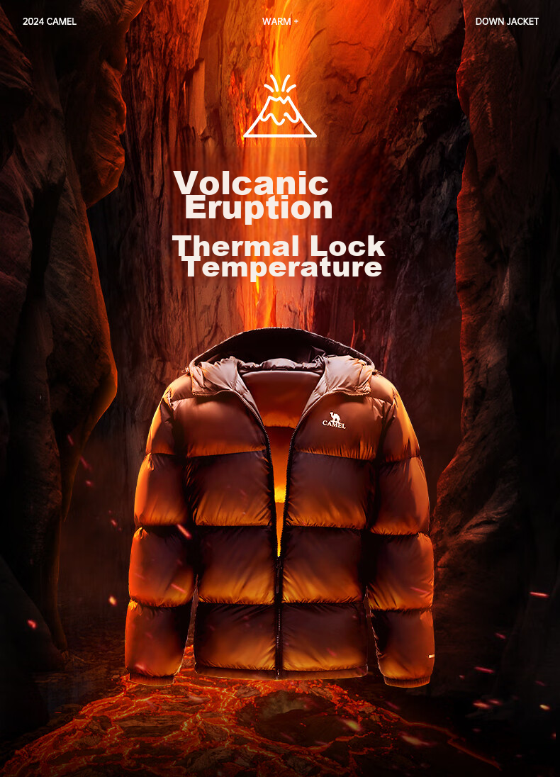 CAMEL Flame Mountain down Jacket for Men And Women, Urban Light Outdoor Thickened Cold-Resistant Puffer Coat Winter Outerwear 8