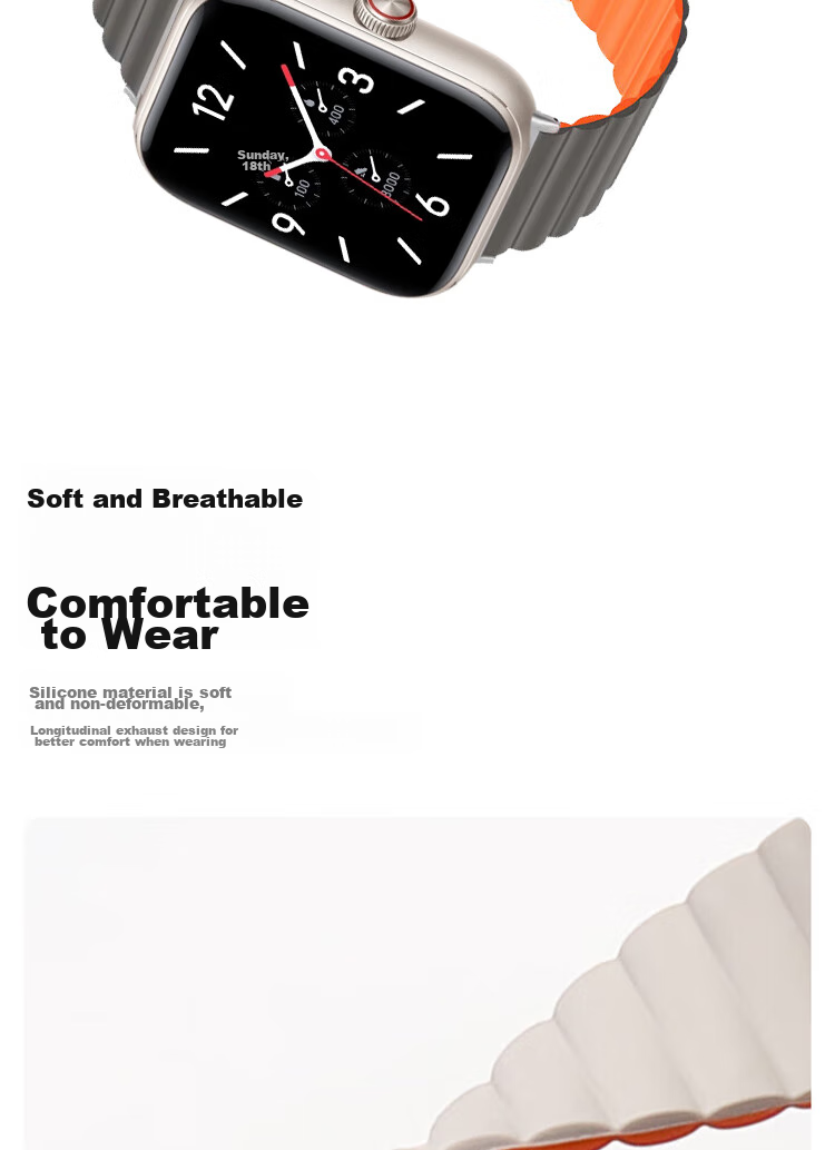 ESCASE Magnetic Silicone Watch Strap for Vivo WATCH GT ESIM Version, Breathable Comfortable Sports Dopamine Soft Skin-Friendly Starlight with Orange Band, No Ear 4
