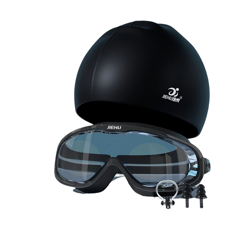Jiehu Swimming Goggles for Men And Women, Adult High-Definition Anti-Fog Waterproof Large Frame Integrated Diving Swim Glasses with Swimming Cap Set Swimming Equipment