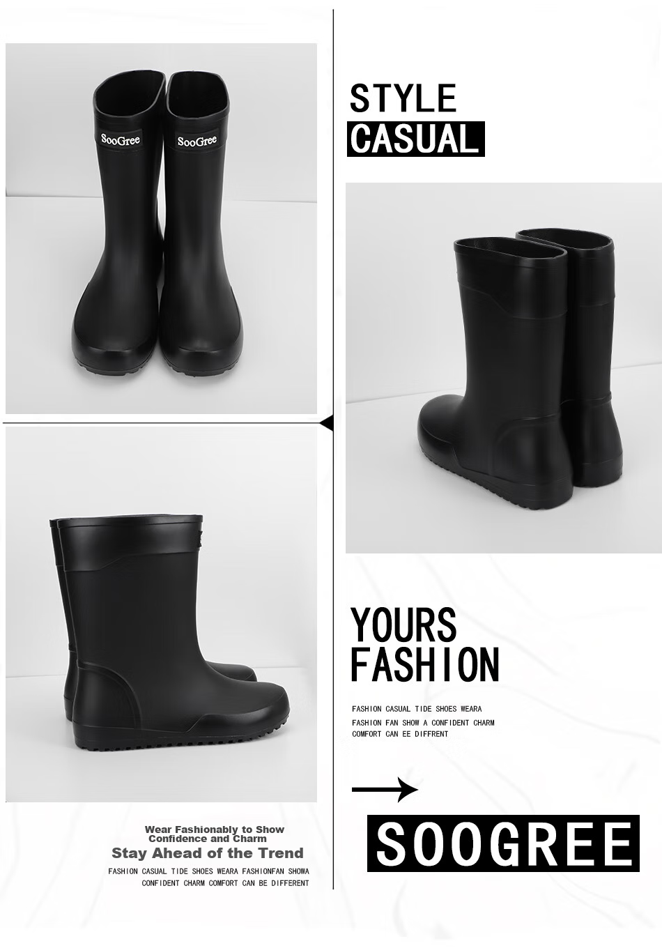 SooGree Men's Mid to High-Top Rain Boots, Stylish Wear-Resistant Waterproof Non-Slip Beach Shoes, Protective Work Shoes for Food Delivery 6
