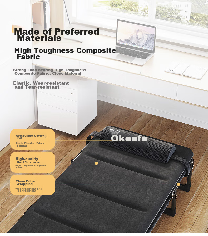 OKeefe Folding Bed, Lounge Chair, Single Bed, Office Simple Nap Bed, Hospital Accompanying Bed, Camp Bed, Includes Cotton Pad 5