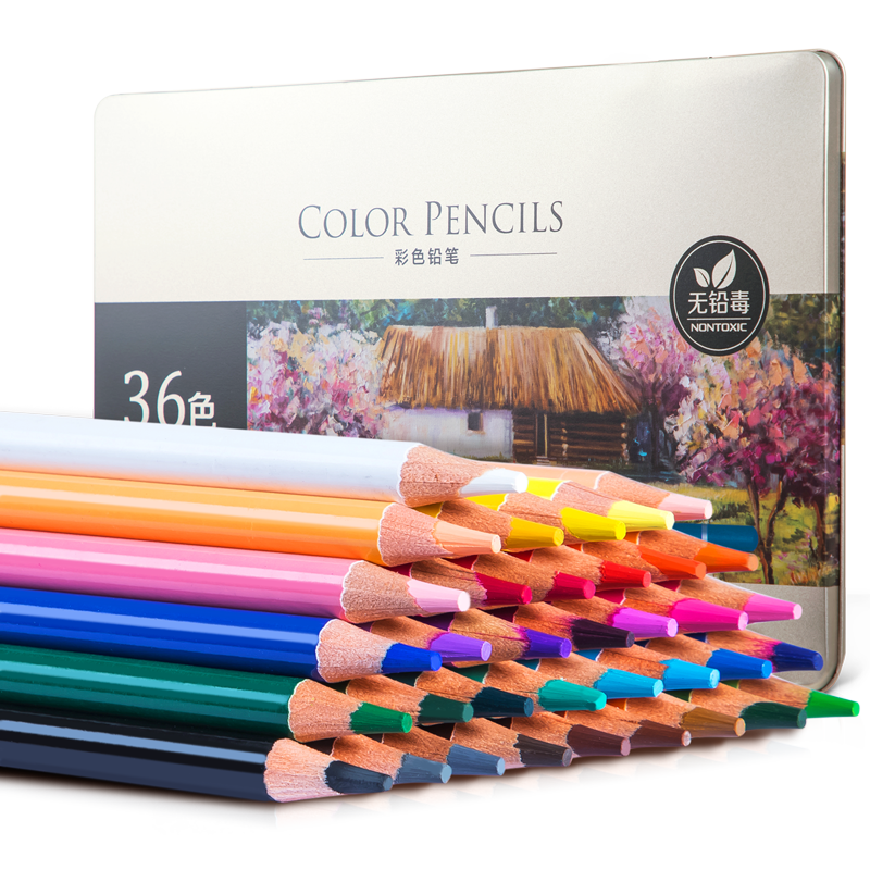 Deli (Deli) 36-Color Oil-Based Colored Pencils, High Pigmentation, Art Design Professional Hand-Drawn Special Drawing Pencils, Beginner Coloring Iron Box Set 6566 Colored Pens Graduatio