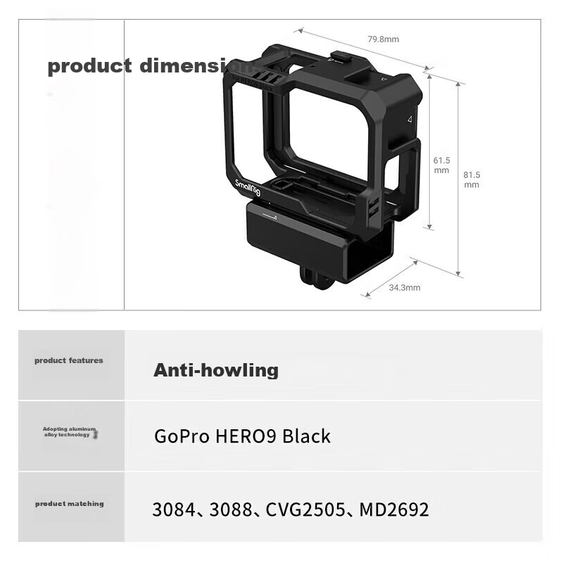 SmallRig 3083 GoPro 13/12/11/10/9 Action Camera Cage Expansion Frame Video Shooting Accessory
