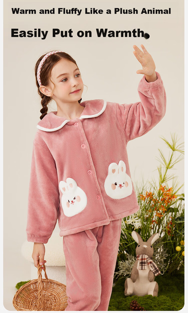 Dingguagua Winter Girls' Pajama Set, Flannel Fleece for Older Children, Coral Fleece Children's Loungewear, Pink, Size 170 3