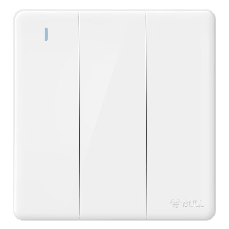 BULL Wall Switch G28 Series, Three-Gang Double Control with Fluorescent Indicator, 86-Type Panel G28K312, Pearl White, Concealed Installatio