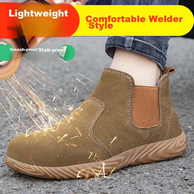 JUNBU Welding Safety Shoes for Men with Steel Toe Cap, Anti-Smashing, Puncture-Resistant, Lightweight, Anti-Scalding Construction Site Safety Work Shoes 1061L Size 37